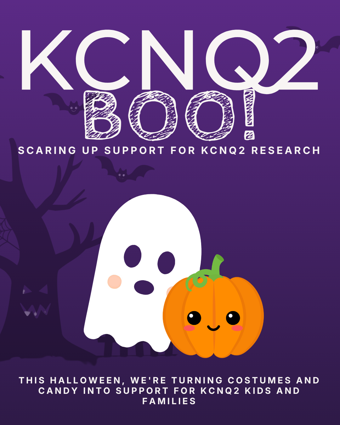 KCNQ2 logo with a ghost and a pumpkin